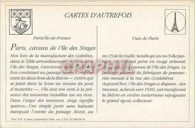Znany kawiarniany Caveau de l'Île des Singes, Passage Moret — Paryż/Île-de-France — Édition Paris Artistique (Pillotresque) n°199 — Rewers