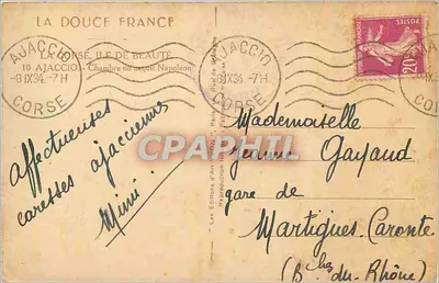 Quarto do palácio de Ajaccio — Napoléon — Éditions d'Art Martigues — Verso