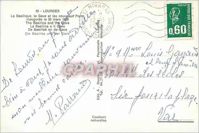 Lourdes — Widok na Bazylikę, rzekę Gave i nowe mosty — Wyd. A. Doucet, B. pl. Peyramale — Rewers