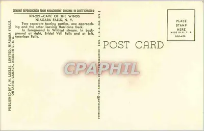 Caverna dos Ventos — Cachoeira de Niagara, N.Y. — F.H. Leslie, Limited, Ontario, Canadá, KN-221 — Verso