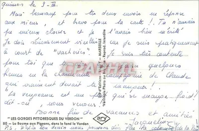 Le Gorge Pittoresche del Verdon — La Baume aux Pigeons — Ary — Verso