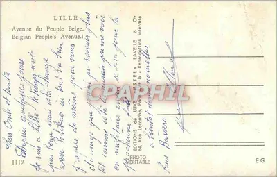 Avenida do Povo em Lille — vista da fonte e do edifício clássico — Edições Lavelle, Paris — Verso