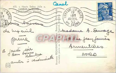 Zakład Kurortowy w Luxeuil-les-Bains — Haute Saône — wydawca Péquui, nr 672 — Rewers