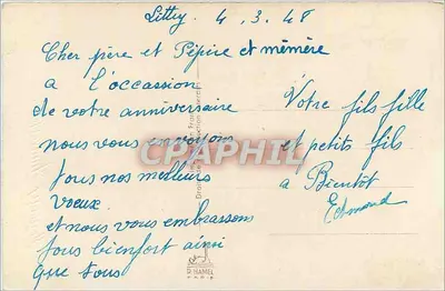 Arranjo de violetas e sapatos de sorte — Feliz Aniversário — P. HAMEL PARIS — Verso