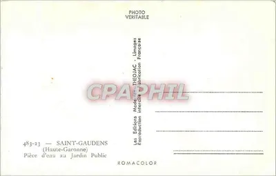 Saint-Gaudens — Lago no Jardim Público — Les Editions Modernes Théoyjac — Verso
