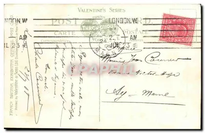Palace of Music — Franco-British Exhibition, London, 1908 — Valentine's Series — Verso