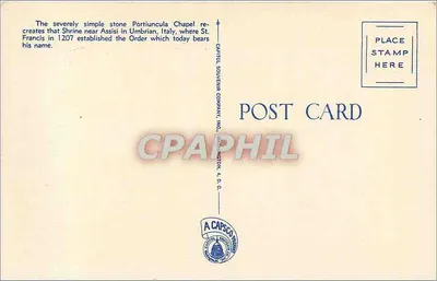 A Capela da Portiuncula — Mosteiro Franciscano, Washington, D.C. — Capitol Souvenir Company, Inc. — Verso