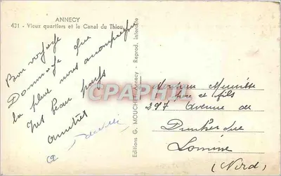 Annecy — Stare dzielnice i Kanał Thiou — Wydawnictwo G. Mouchard — Rewers