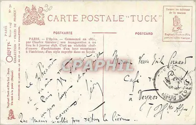 Paryż - Operę — widok nocny — wydawca Tuck & Fils, n° 79 — Rewers