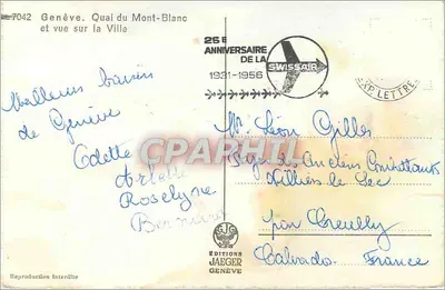 Genebra. Vista do Quai du Mont-Blanc e vista da Cidade — Éditions Jaeger, n°7042 — Verso
