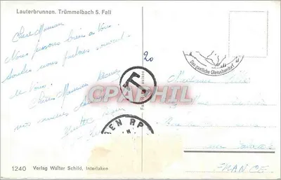 Nowoczesna pocztówka Lauterbrunnen Trummelbach — Rewers
