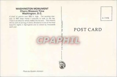 Monumento de Washington — Washington Monument — CAPSCD, Inc. D.C. n° K-17415 — Verso