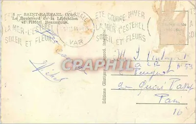 Nowoczesna pocztówka Saint Raphael Var Boulevard de la Liberation i Hotel Beausejour — Rewers