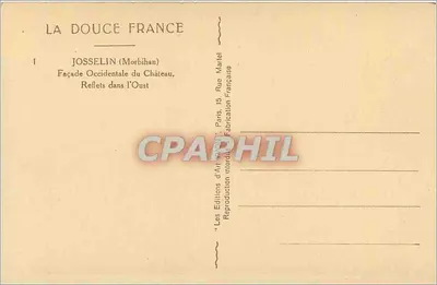 Josselin (Morbihan) — Zachodnia fasada zamku, odbicia w Oust — Les Éditions d'Art Martel, Paryż — Rewers