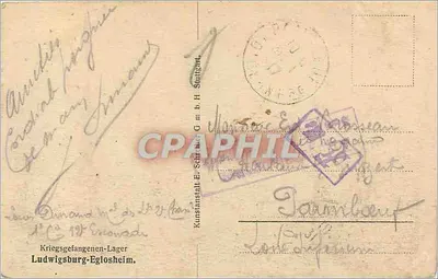 Ludwigsburg-Eglosheim — Campo de prisioneiros de guerra — editor Künstl. Schr. G.m.b.H. Stuttgart, número de série não visível — Verso