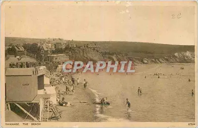 Swanage, The Beach — vista da praia e das falésias — Photocrom Co. Ltd. n° 67944