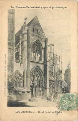 Louvières (Eure) — Grande Portão da Igreja — Coleção E. Pasquis, fotógrafo, editor A. Laigle (Orne)