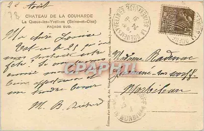 Castelo de la Couhardre — Fachada sul — editor Mona, série 78 — Verso