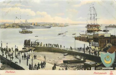 Bilhete postal antigo Harbour Portsmouth Bateau