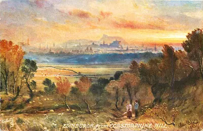 Edimburgo visto da Corstorphine Hill — vista pintada — Tuck's Post Card série 7507