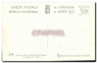Exposição Universal de Gand - 1913 — Os Pavilhões da Itália e da Alimentação Francesa — Editor STAR — Verso