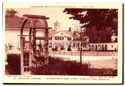 Exposição Colonial Internacional - Paris 1931 — Seção dos Estados Unidos — Reprodução de Mount Vernon - Casa de George Washington — Jacques Greber, Arq. dos Jardins