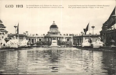 Gand 1913 — Exposição Internacional e Universal — O Grande Lago e o Palácio dos Belos-Artes
