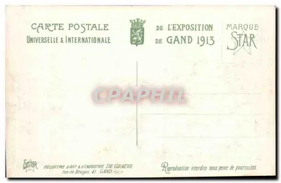 Exposição Universal de Gand - 1913 — A Entrada Principal — Editor STAR, n° 17 — Verso