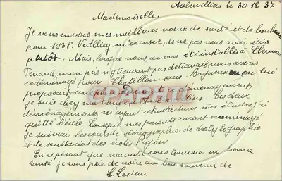 Bouquet de rosas — Año nuevo — Tarjeta postal de Navidad 1937 — Reverso
