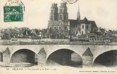 Orléans — Vista geral e o Ponte — Editor Maume-Vernedal, Livraria do Luiret