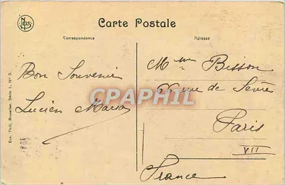 Bruxelas - A Grand'Place — Lado Sudeste : Casas da Bolsa, A Colina, O Pote de Estanho, Moinho de Vento — Editor Nels, Série 1, N° 3 — Verso