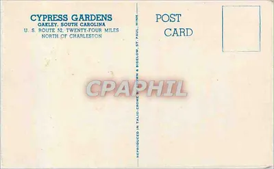 Cypress Gardens — Oakley, Karolina Południowa — reprodukcja w technice Talio-Crome — Rewers