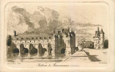 Château de Chenonceaux (Côté Est) — gravure à l'eau-forte par Ch. Jaffeux