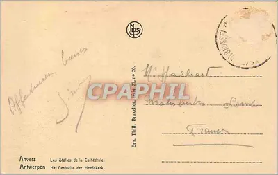 Anvers — As Stalles da Catedral — Ern. Thill, Bruxelas, série 26 — Verso