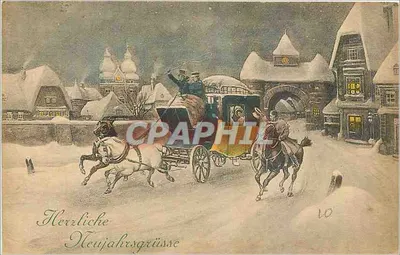 Vila nevada — Carroça puxada por cavalos — Editor: 10