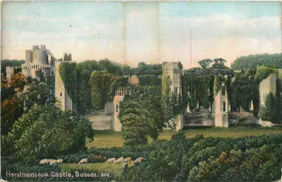 Herstmonceux Castle, Sussex — ruínas entrelaçadas de vegetação — editor desconhecido, n° 208