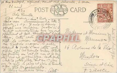 South Sands & Moulthill, Salcombe — vista panorâmica — The R.A.P. Co. Ltd. (série postal) — Verso