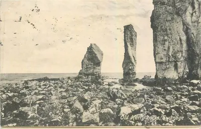 Old Harry Rocks, Swanage — vista das falésias e rochedos — editor E. E. Swanage