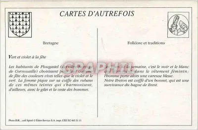 Homem breton em traje folclórico — Plougasnet — Édito-Service S.A. n° CEE D2 465 51 11 — Verso