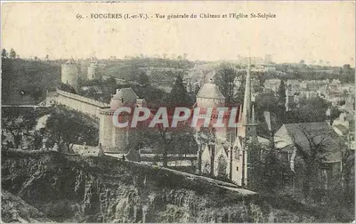 Fougères (Ille-et-Vilaine) — Vista geral do Castelo e da Igreja de São Sulpício — editor não identificado, n° 69