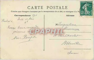 Roubaix (Nord) — O Monumento Nadaud, Poeta Roubaisien — B.F., Paris — Verso