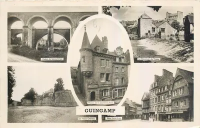 Guingamp — Viaduc de Sainte-Croix, Maison de la Duchesse Anne, Le Déversoir du Trieux, Le Vieux Château, Place Saint-Yves — Editores Artaubère e filhos, Nantes