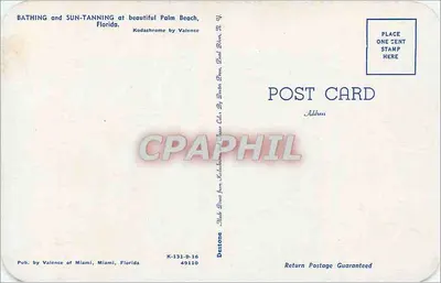 Kąpiel i opalanie się na pięknej Palm Beach, Floryda — Kodachrome autorstwa Valence, seria K-131-D-16 — Rewers