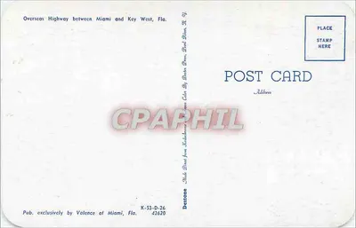 Ponte tra Miami e Key West, Florida — Overseas Highway — editore Valence, Miami, Fla. n° K-53-D-26 — Verso