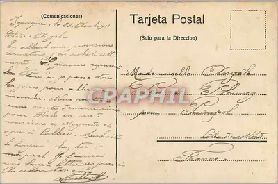 Iquique, Plaza Arturo Prat — vista da praça com relógio e edifícios — Propiedad del Editor Carlos Brandt, Valparaíso, n° 3120 — Verso