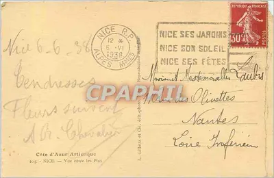 Widok między sosnami — Nice — wyd. L. Gilletta — Rewers