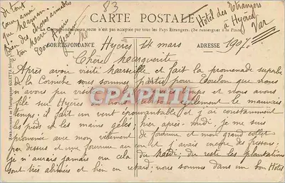 Hyères — Aloès em Flor — Edição Giletta, fot., Nice, n° 1706 — Verso