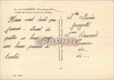 Wyspa Lutour w kierunku jeziora Estam — okolice Cauterets (Wysokie Pireneje) — Les Éditions d'Art Marcel, Paryż — Rewers