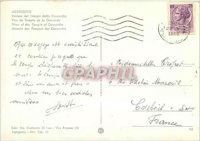 Agrigento — Tempel Konkordii — Wyd. Ris. Garlando Di Leo — Rewers