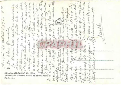 Sainte-Baume — Lembrança da Gruta Votiva de Santa Maria — Éditions de France, Marselha — Verso